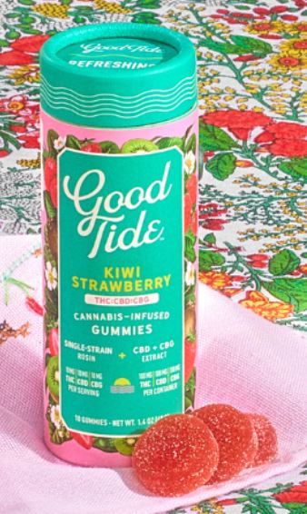 Photograph of product: GOOD TIDE KIWI STRAWBERRY GUMMIES 1:1:1 TH-oui:CBD:CBG 10PK 100MG