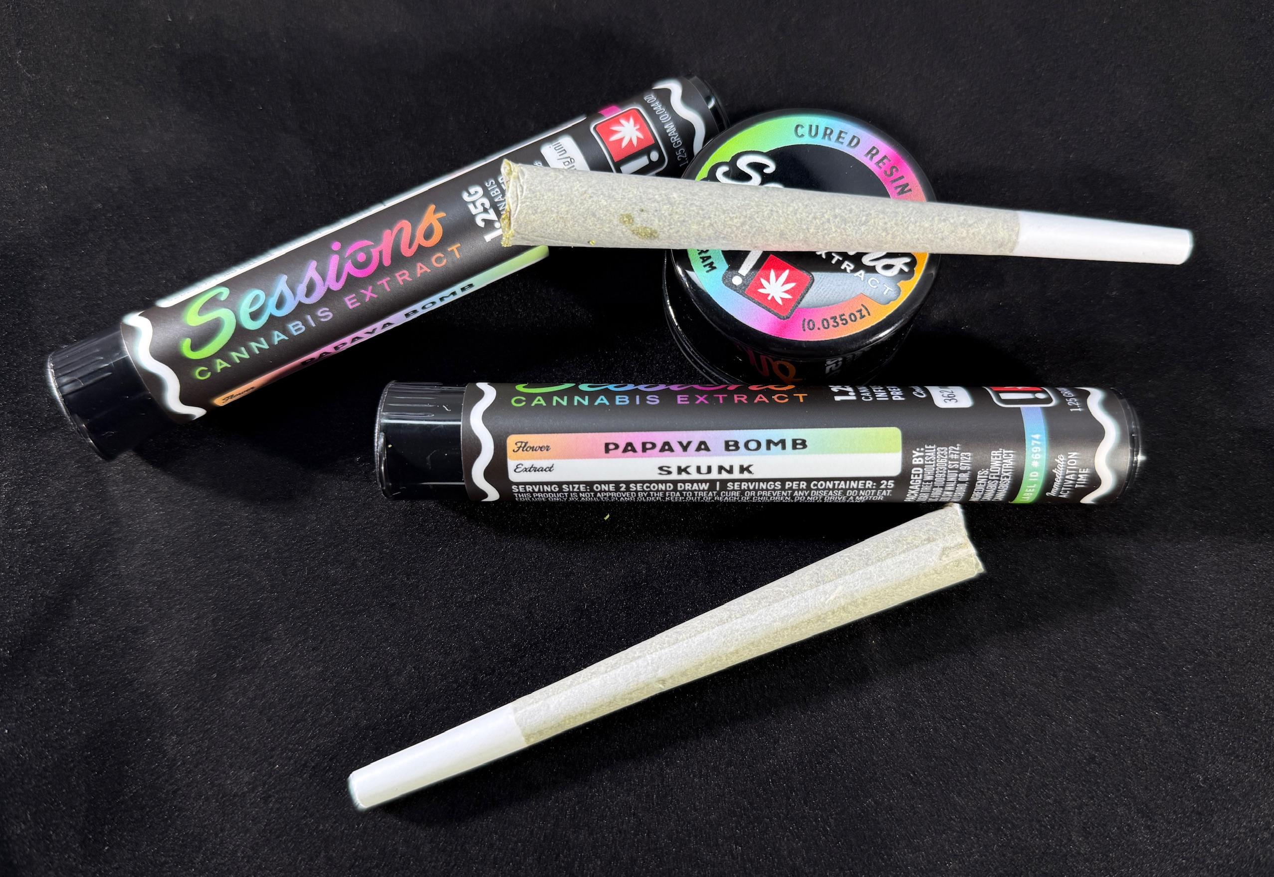 Photograph of product: Sessions // 1.25g Papaya Bomb Infused Pre-Roll