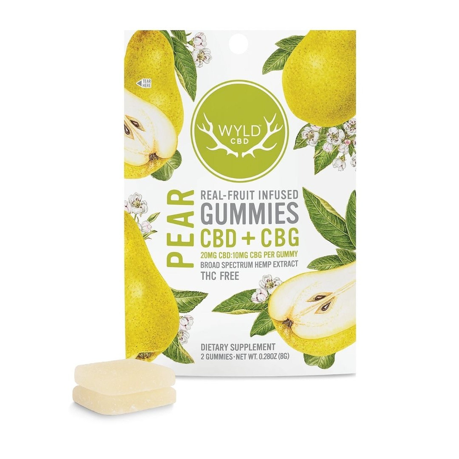 Photograph of product: Wyld CBD - Pear Fruit Infused Gummies - 40mg CBD: 20mg CBG 2pk