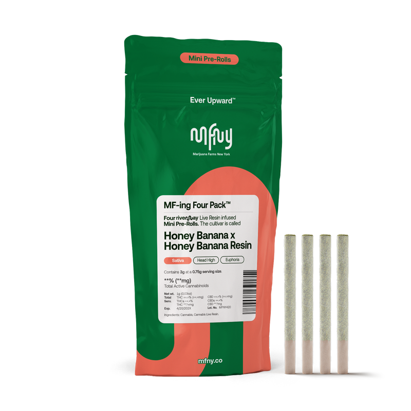 Photograph of product: MFNY | Honey Banana x Honey Banana Live Resin Infused | .75G 4PK Pre-Rolls