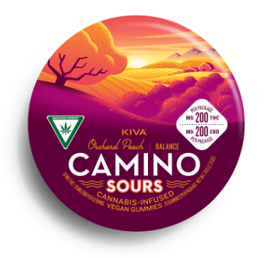 Photograph of product: Camino Sours - Gummies - 200mg - 1:1 TH-oui/CBD - Orchard Peach - Balance