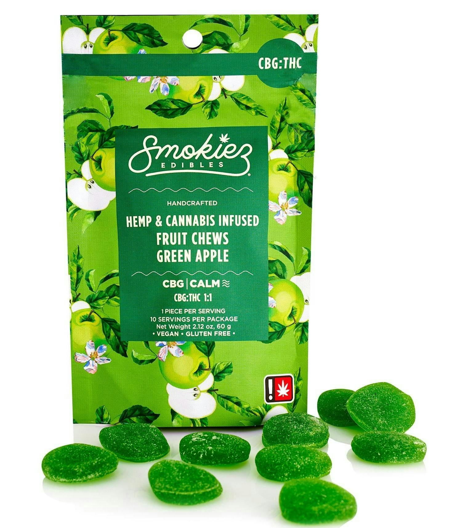 Photograph of product: SMOKIEZ - SWEET GREEN APPLE CHEWS (TH-oui:CBG) (200MG) (H)
