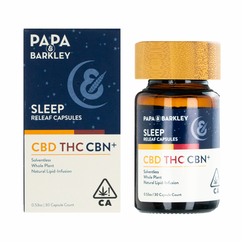 Photograph of product: Papa & Barkely - Sleep Releaf - 2:4:1 CBD/TH-oui/CBN Capsules - Capsules - 30ct - 205mg