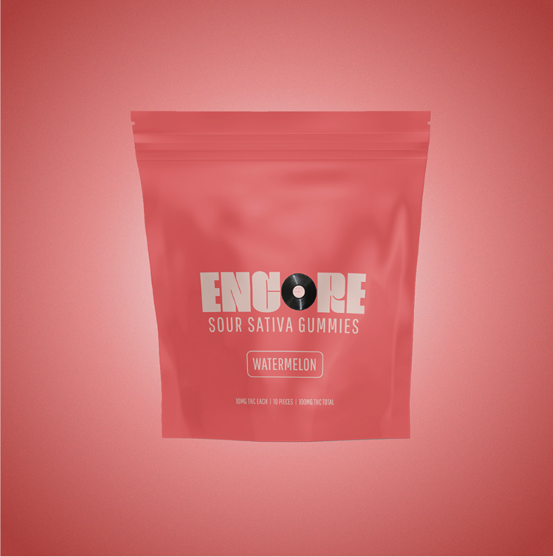 Photograph of product: Encore Watermelon Gummies 100mg 10pk