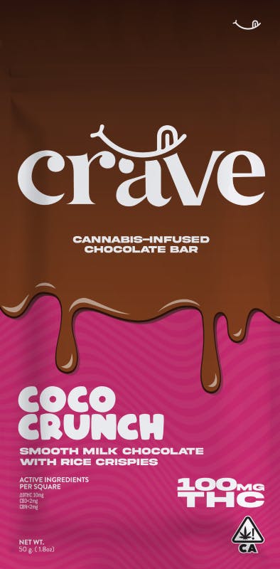 Photograph of product: Crave  Chocolate Bar  Coco Crunch  100mg TH-oui  $13 *Tax Included