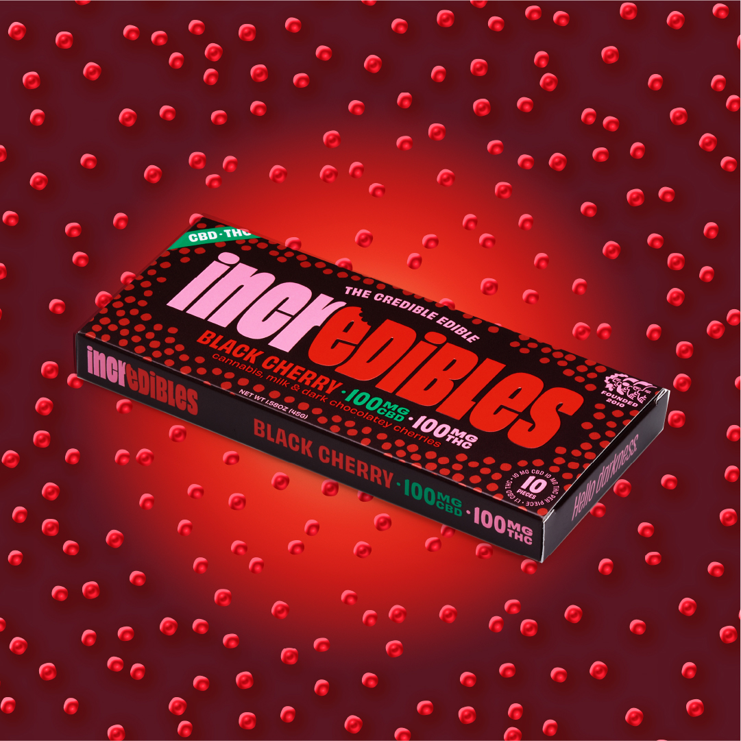 Photograph of product: Black Cherry CBD 1:1 Bar | 5mg Per Serving | 20pcs