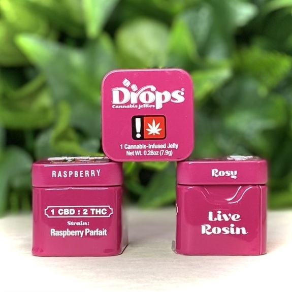 Photograph of product: Raspberry 1:2 Rosy - *NEW* 2pc 100mg TH-oui 50mg CBD Jelly - Drops