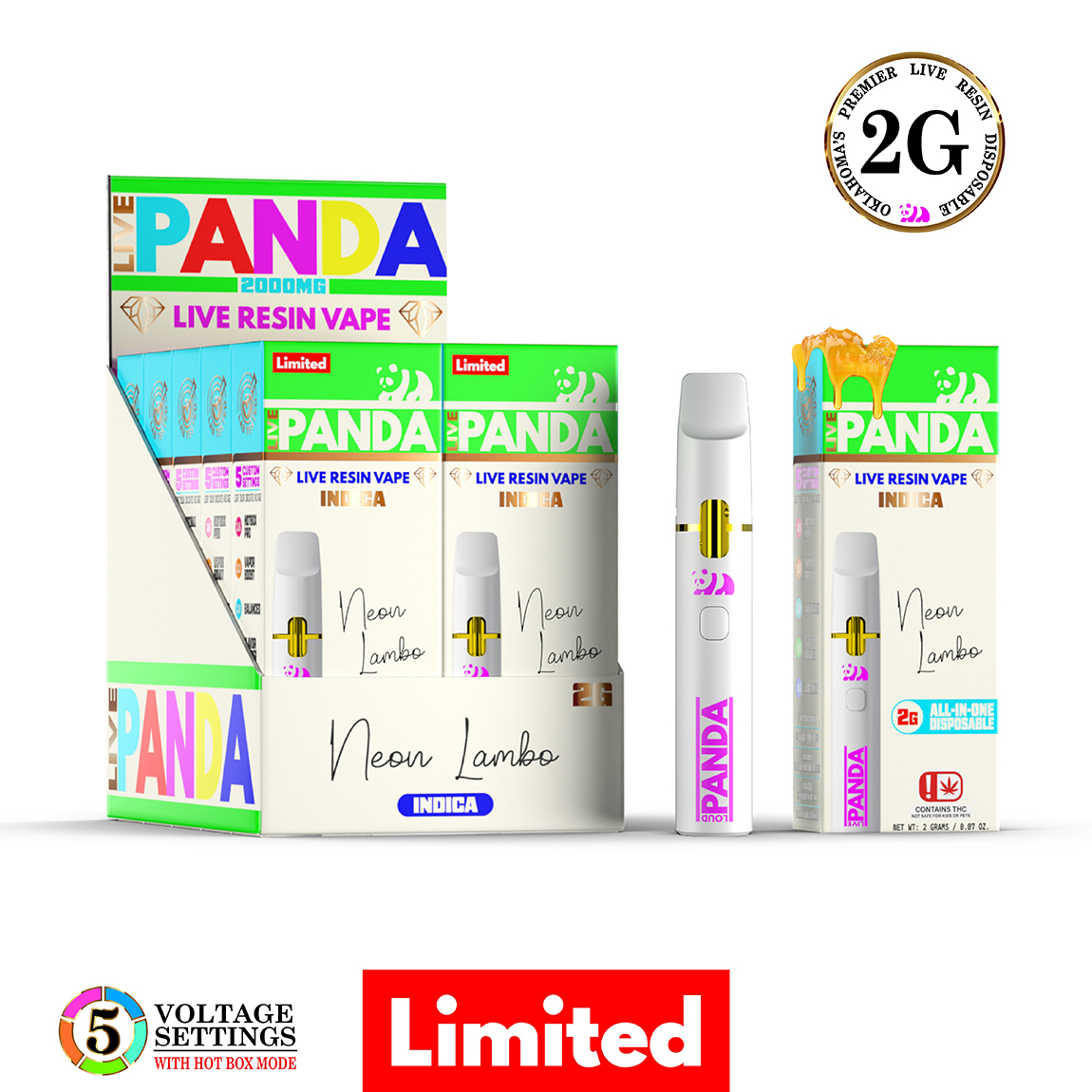 Photograph of product: Loud Panda | Live Resin Disposable Vape | Neon Lambo | 2g
