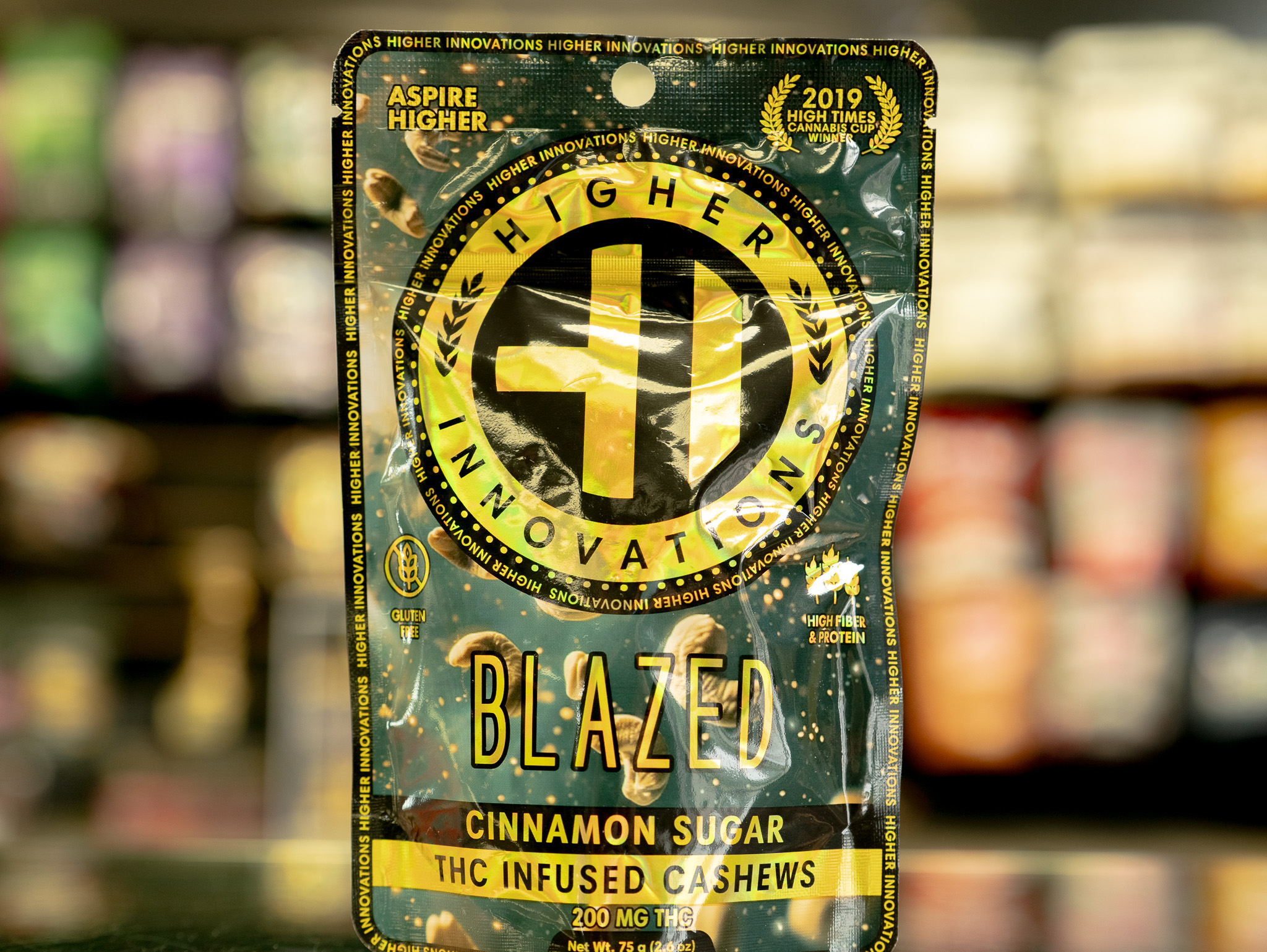 Photograph of product: Higher Innovations | Blazed Cinnamon Sugar Cashews | 200mg/2.6oz Snack