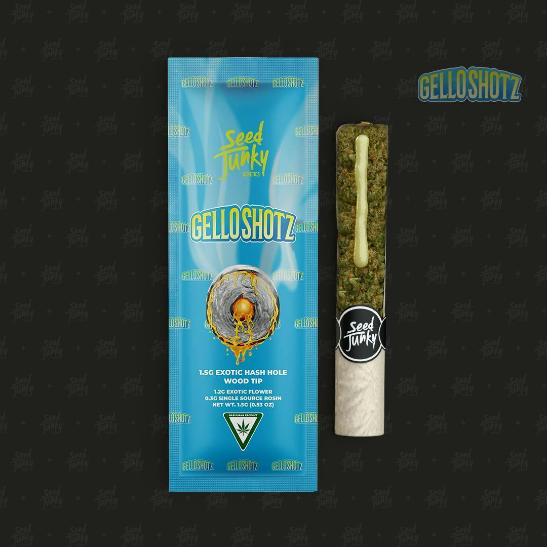 Photograph of product: Seed Junky | 1.5g Wood Tip Infused Donut | Gello Shotz (Oui'd)