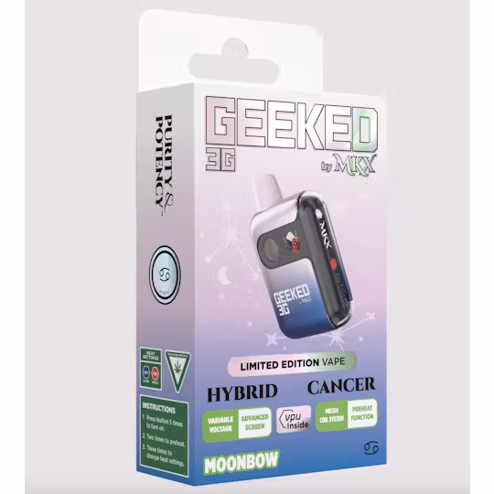 Photograph of product: Geeked By MKX - Disposable Vape - (3g) - Hybrid - **MOONBOW** (2/$55)