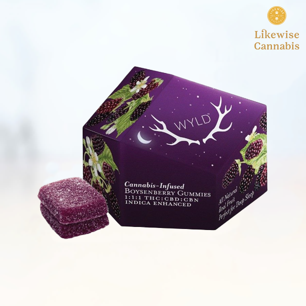 Photograph of product: 10-PACK 100MG BOYSENBERRY 1:1:1 THC/CBD/CBN NIGHTTIME GUMMIES - WYLD