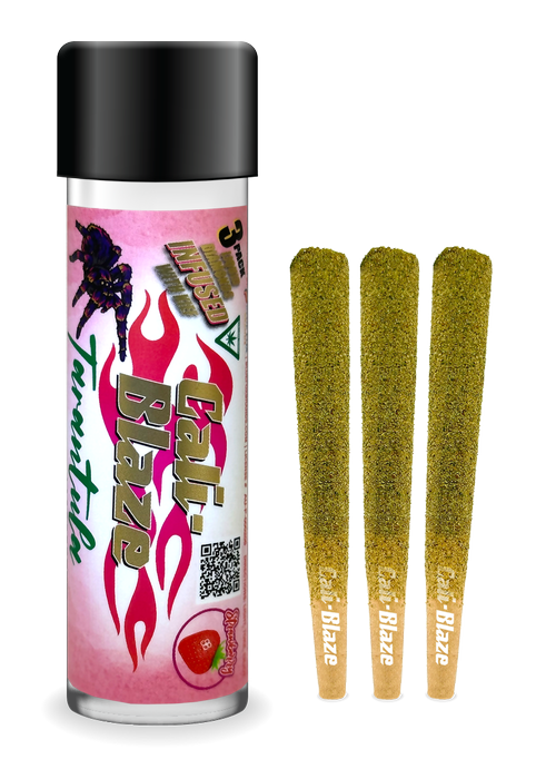 Photograph of product: Cali Blaze - Strawberry - (3x1g) Infused Tarantula Pre-Rolls