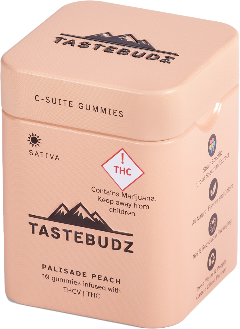 Photograph of product: Tastebudz | Gummies | Oui'd | Palisade Peach | TH-ouiV:TH-oui | 100mg