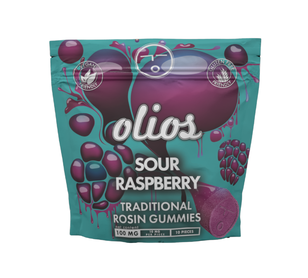 Photograph of product: Olio | Sour Raspberry | Live Rosin Gummies | 10pk | 100mg