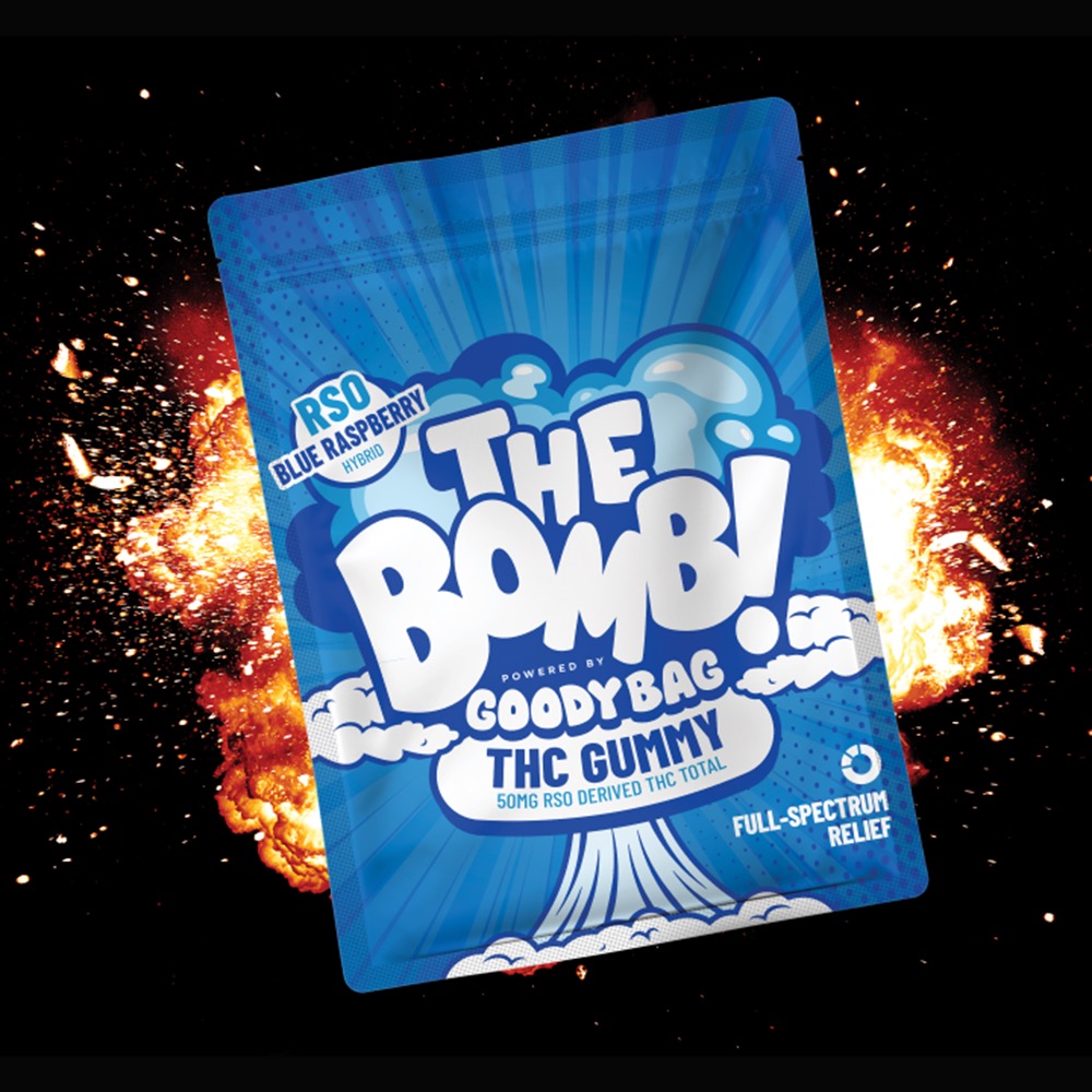 Photograph of product: Goody Bag | The Bomb Blue Raspberry RSO Gummy | 50mg