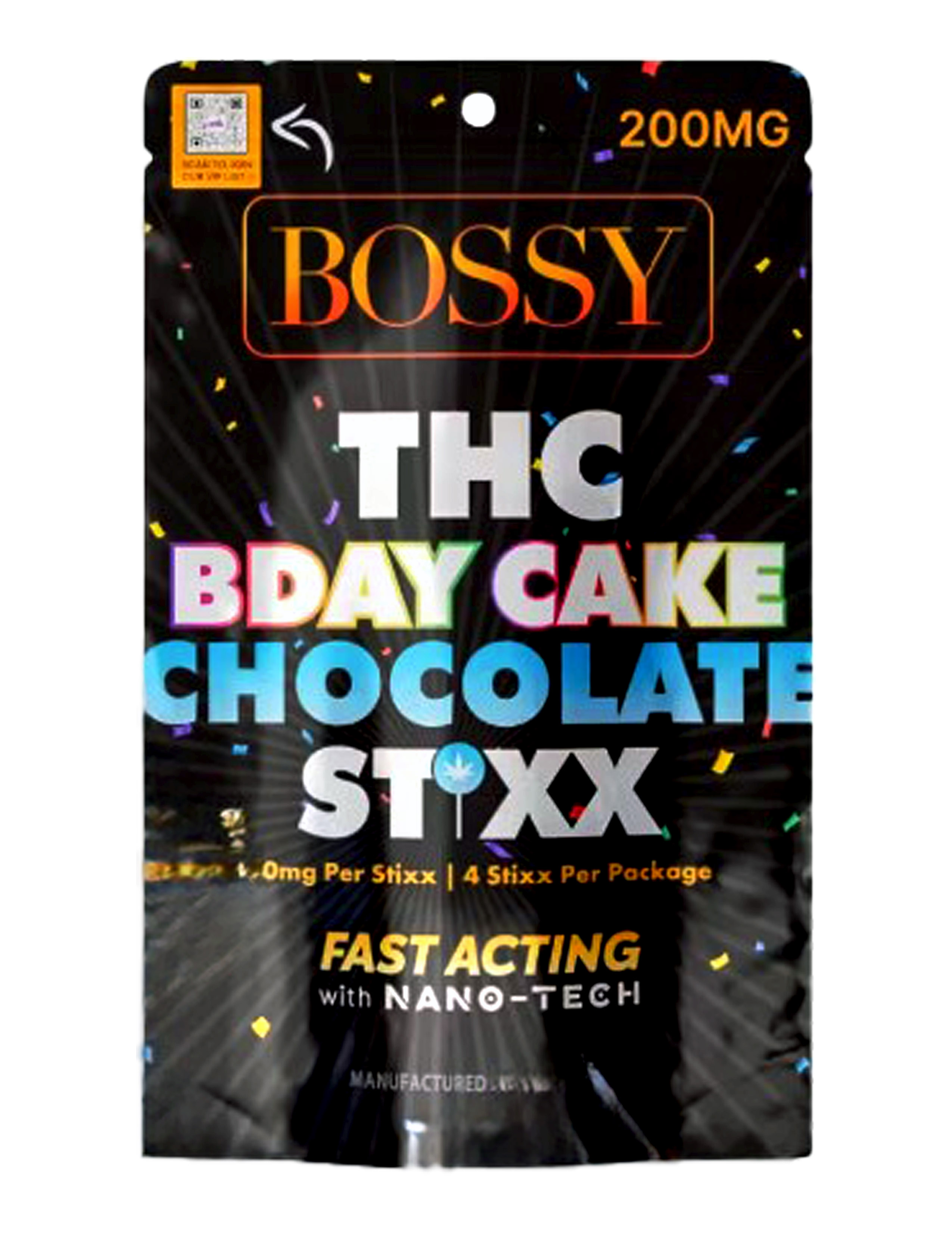Photograph of product: Bossy BDay Cake Chocolate Stixx 200mg Rec