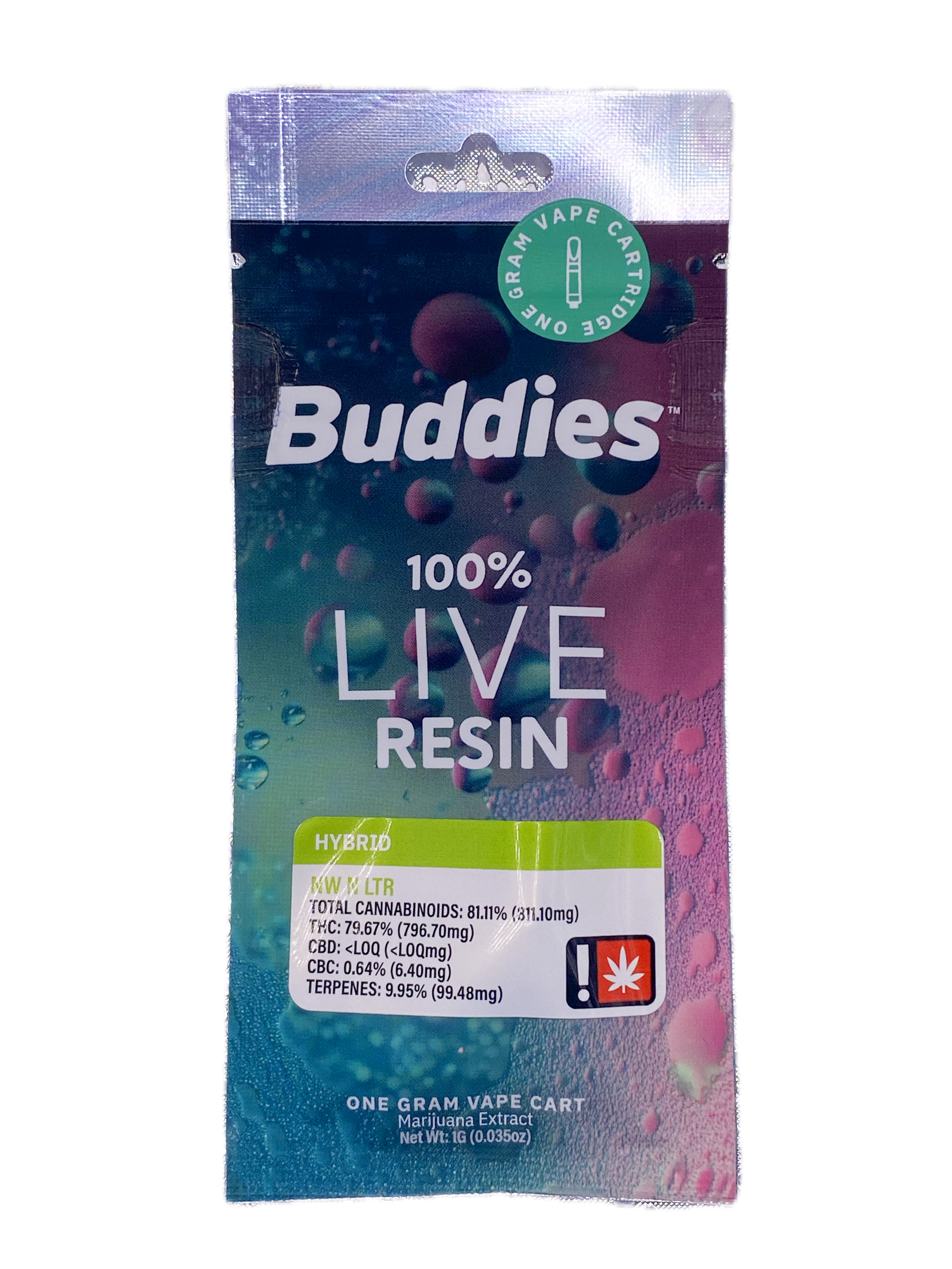 Photograph of product: BUDDIES - VAPE LIVE RESIN - 1G - HYBRID - NW N LTR