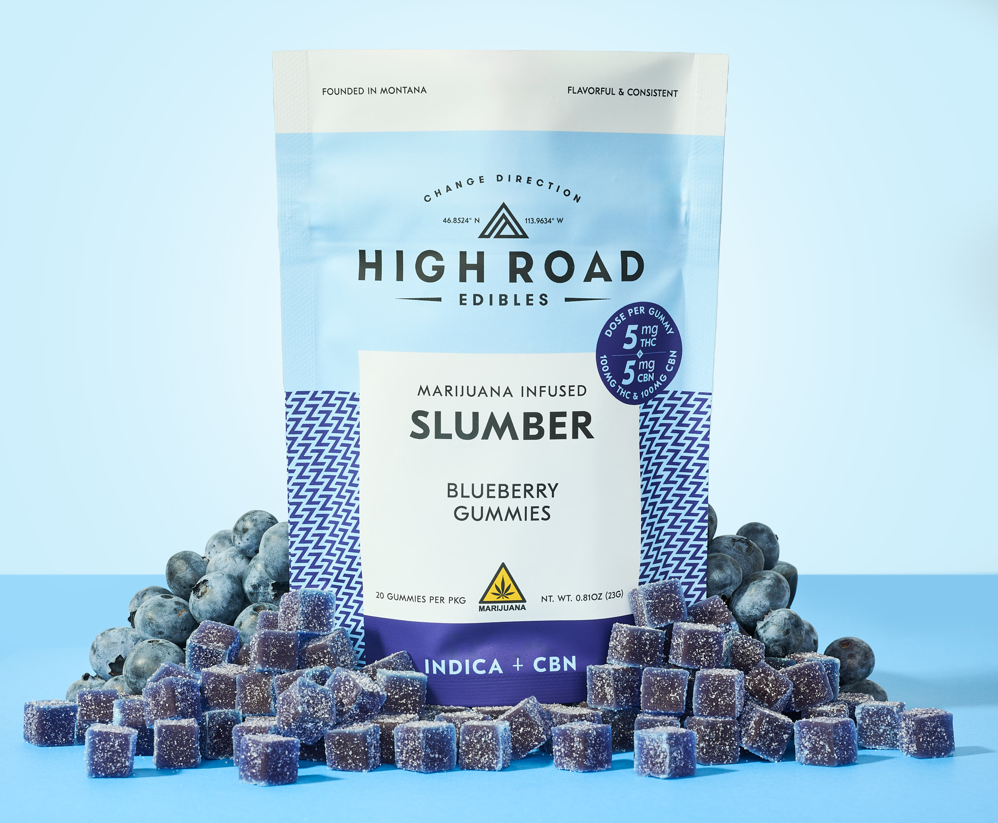 Photograph of product: High Road | Slumber Blueberry 1:1 CBN Gummies