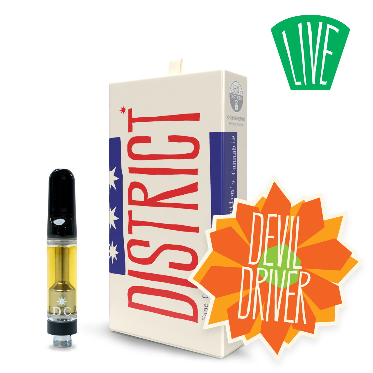 Photograph of product: District Oui'd Devil Driver Live Resin Cartridge 0.5g/500mg