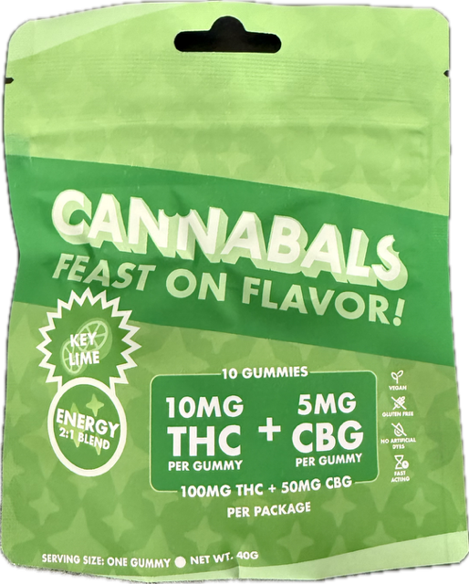 Photograph of product: Cannabals | Gummies | Key Lime | Energy | 2:1 | TH-oui:CBG | 10mg | 10 Pack | 100mg | Oui'd