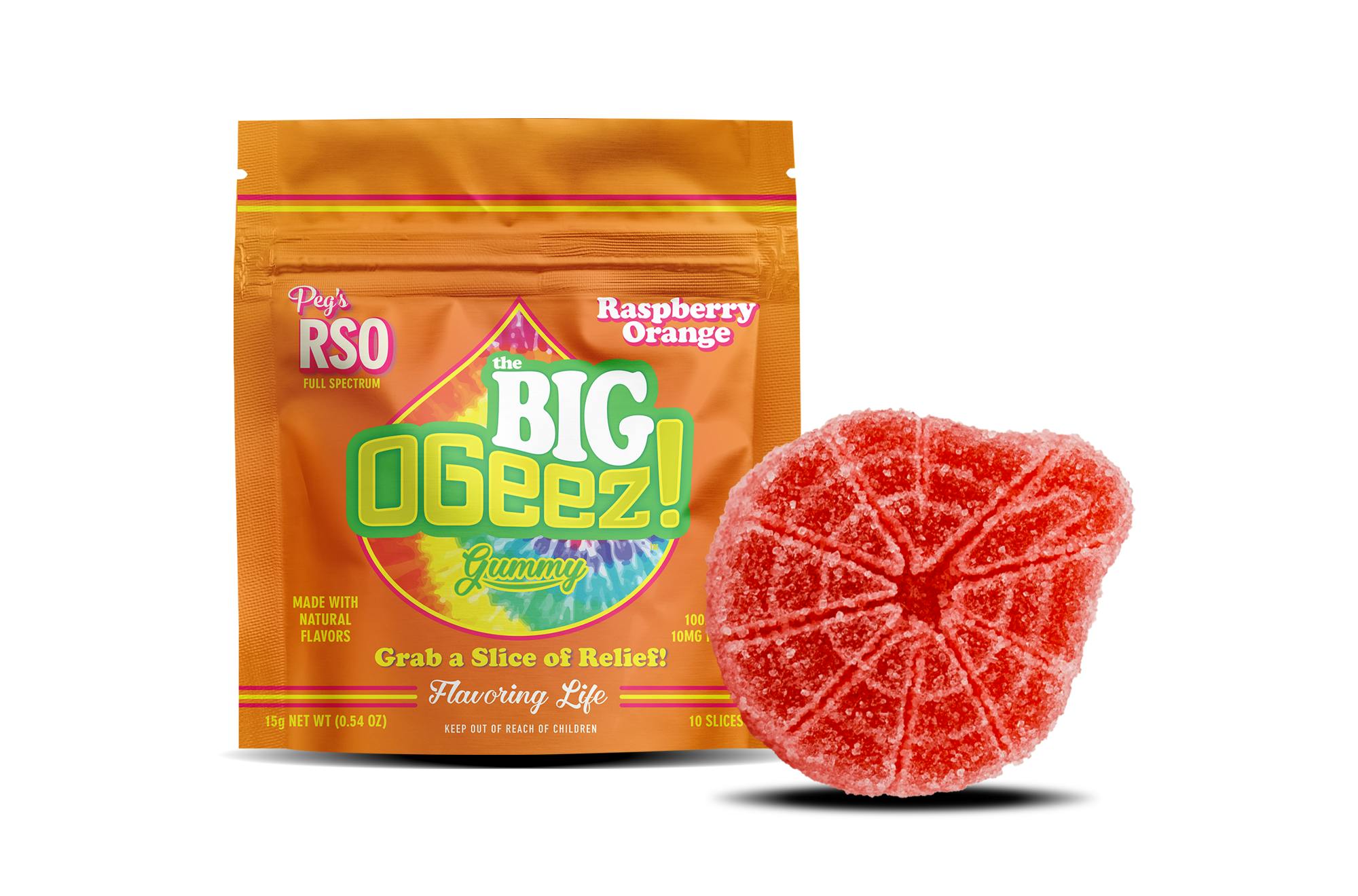 Photograph of product: BIG Raspberry Orange RSO Single Gummy