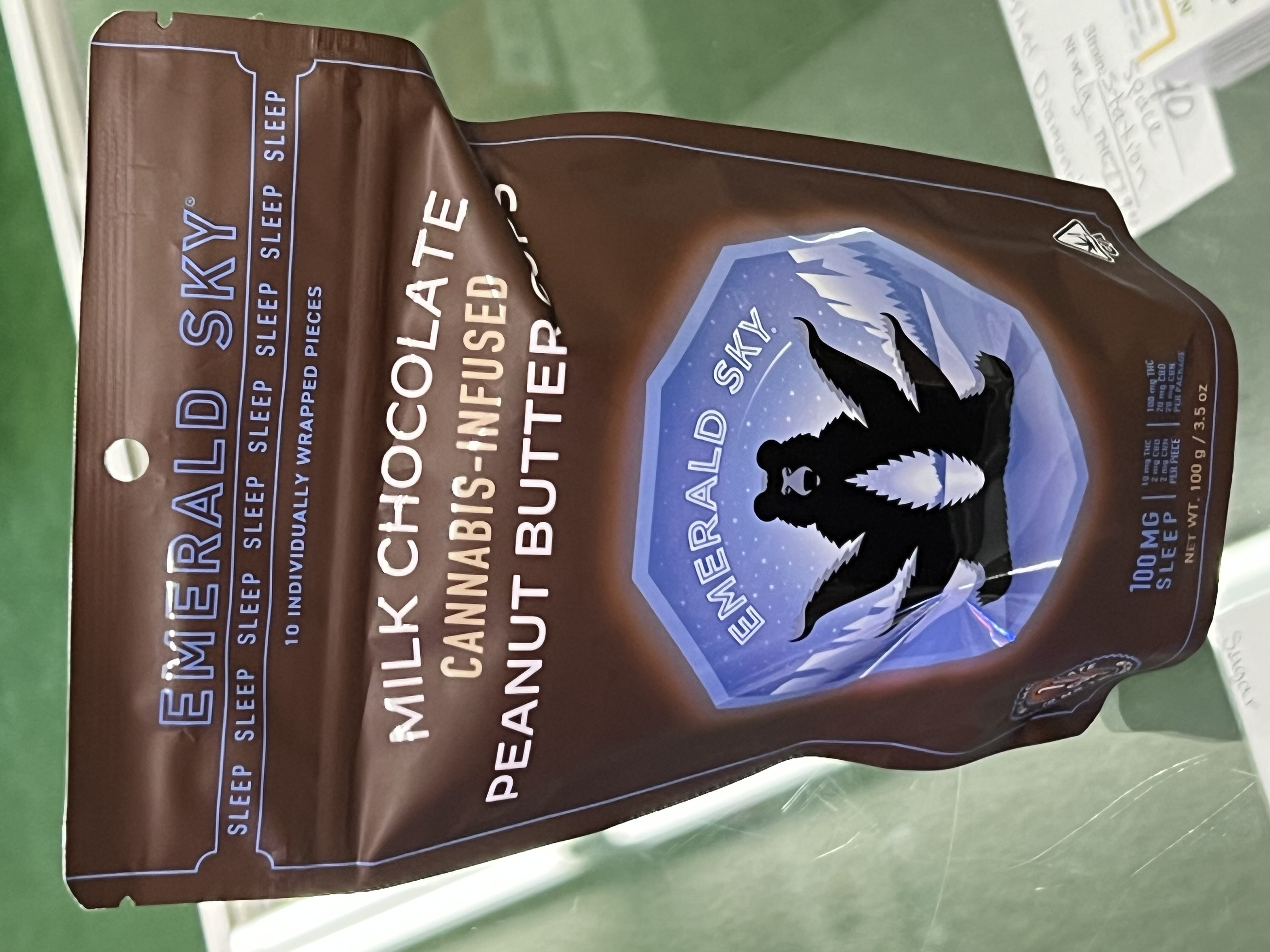 Photograph of product: Emerald Sky | SLEEP Peanut Butter Cups | 10pk/10:2:2 - 100mg TH-oui : 20mg CBD : 20mg CBN, EMERALD SKY