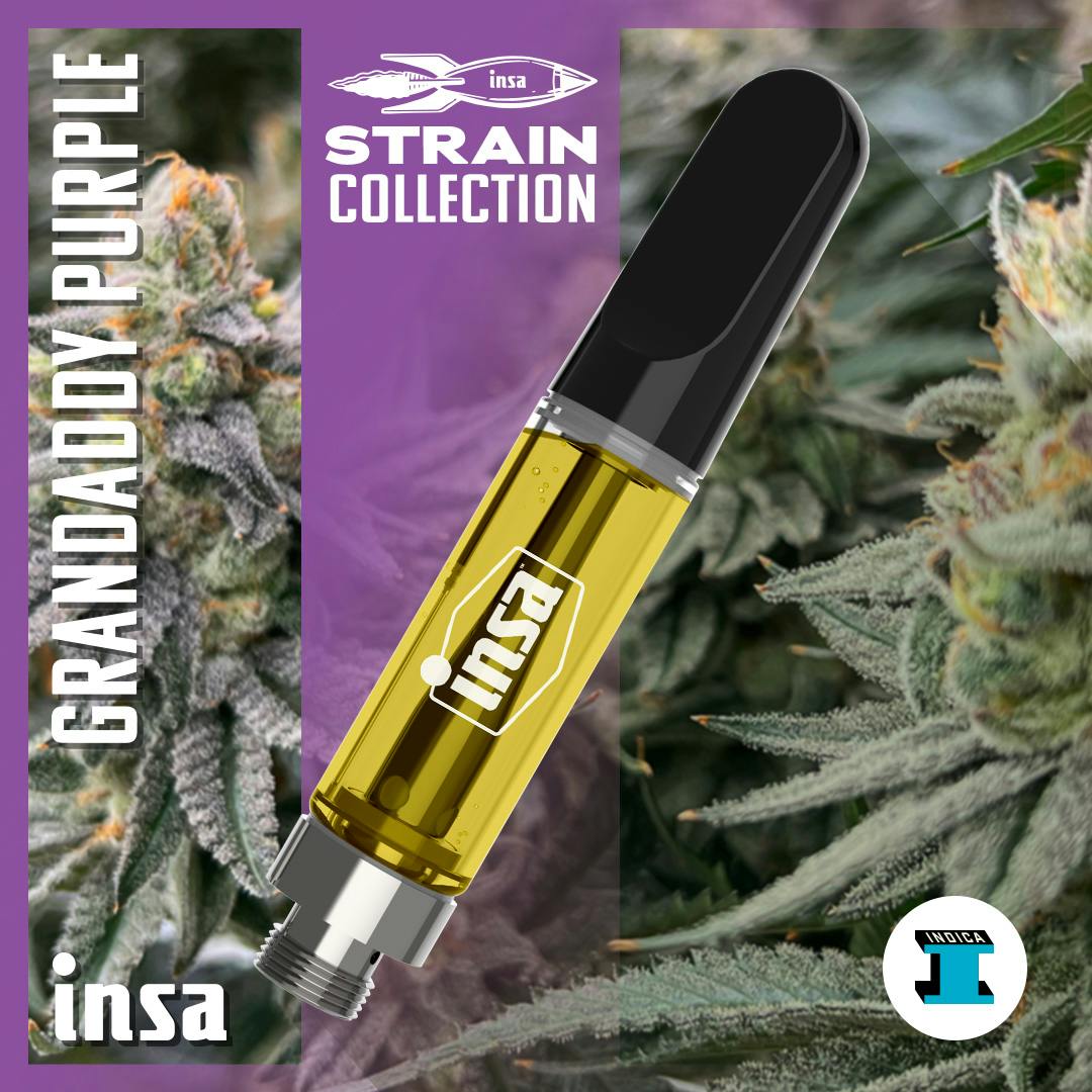 Photograph of product: INSA Grandaddy Purple Distillate Vape Cartridge 1000mg