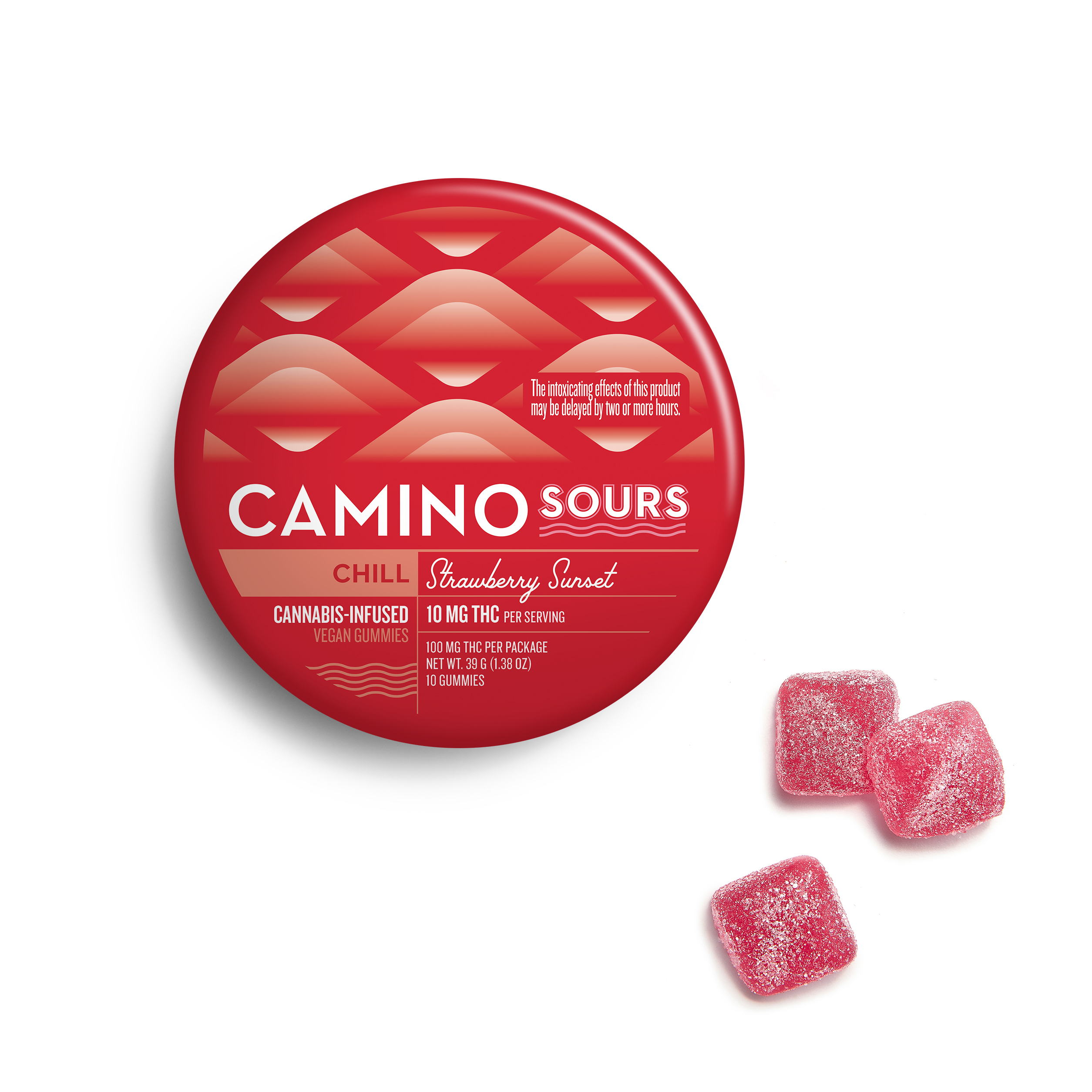Photograph of product: Camino Sours Strawberry Sunset Gummies | 10 Pack 100mg THC