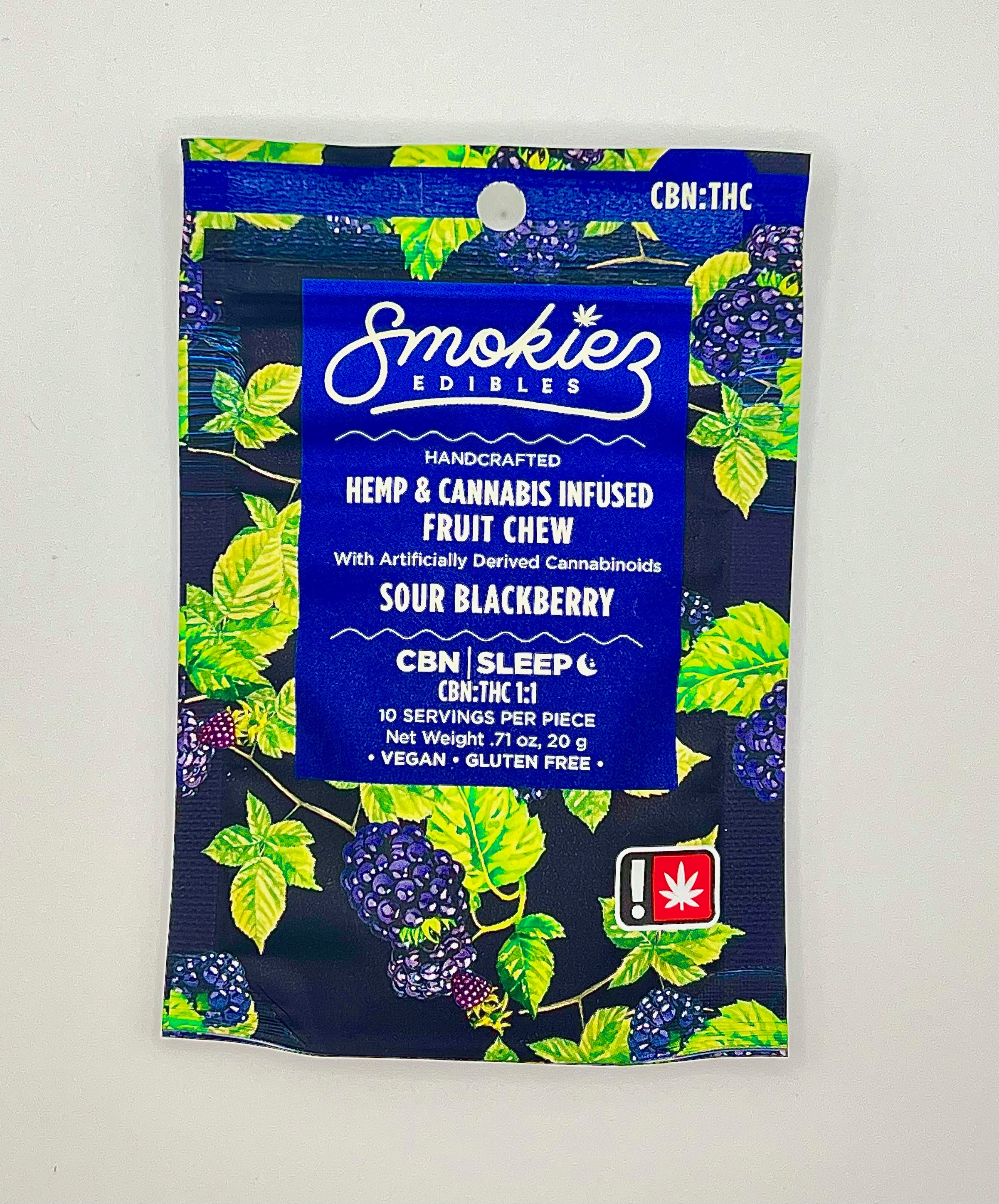 Photograph of product: Smokiez | Sour Blackberry 1:1 | TH-oui:CBN | 100mg 1-Piece Gummy