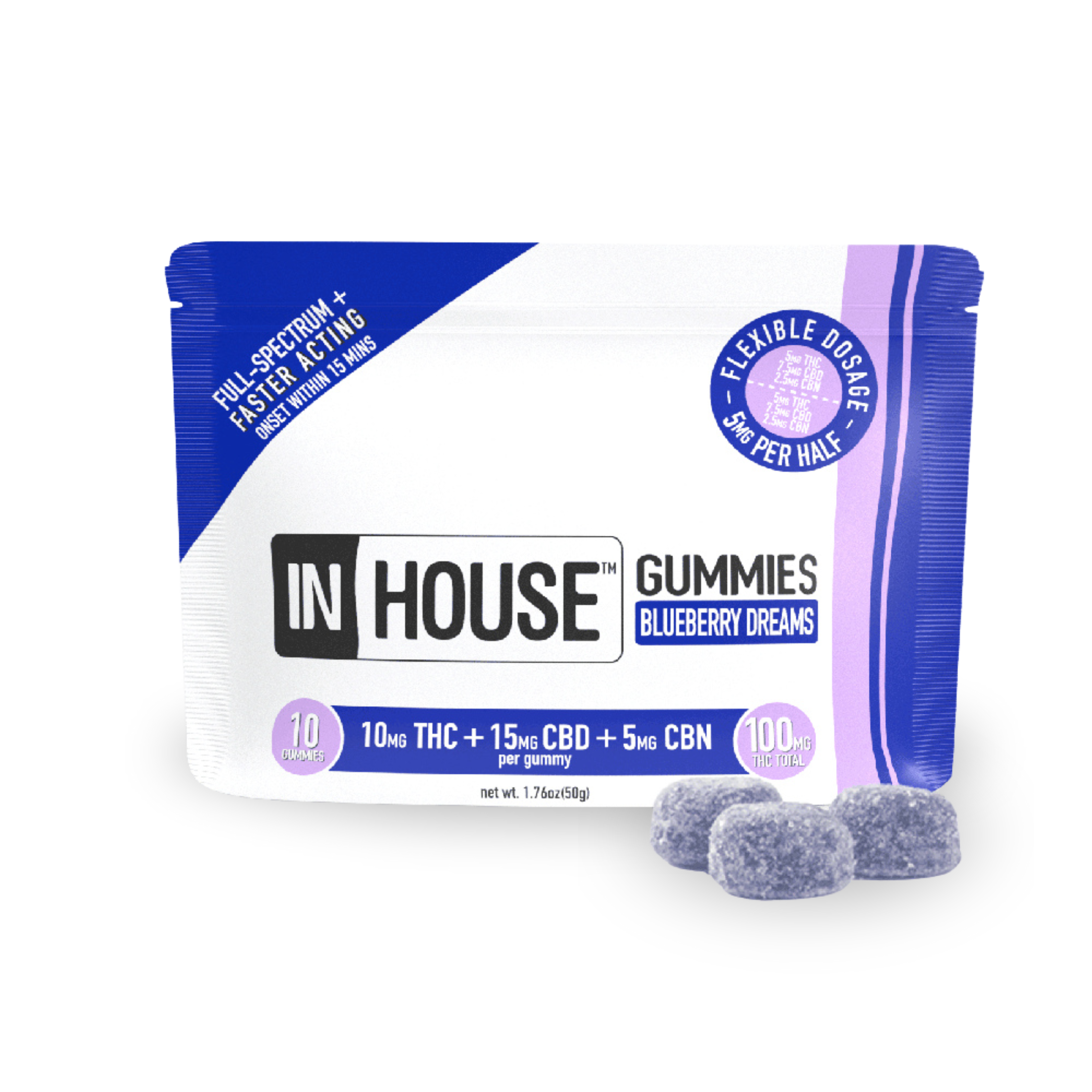 Photograph of product: 3:2:1 CBD:TH-oui:CBN Blueberry Dreams | Gummies | 100mg