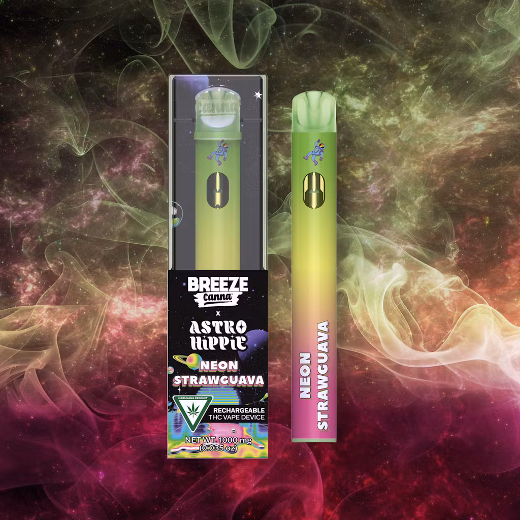 Photograph of product: Breeze x Astro Hippie - Disposable - Neon Strawguava