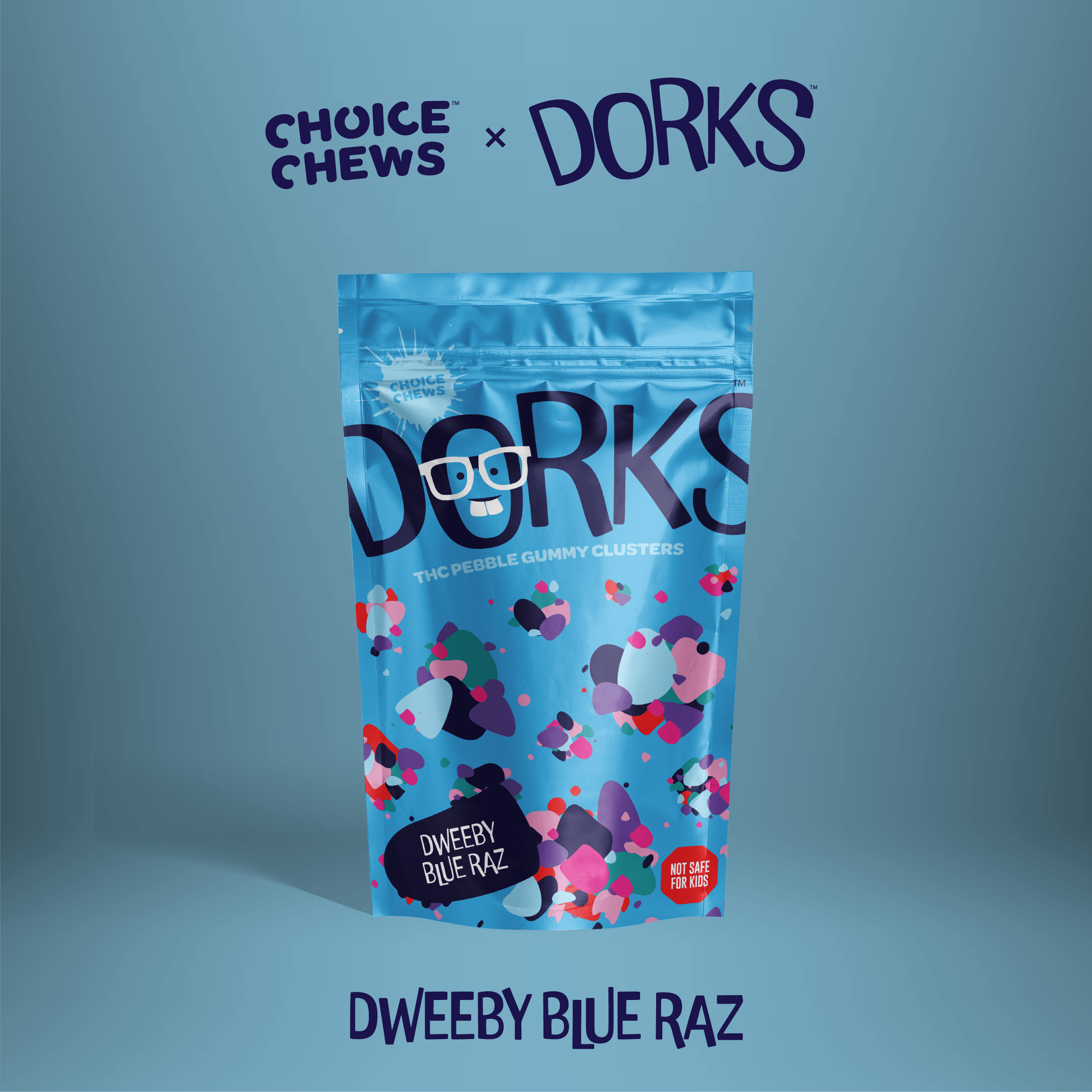 Photograph of product: Choice Dorks 200mg Gummies Dweeby Blue Raz