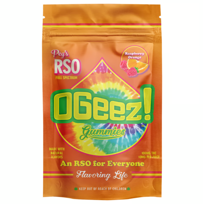 Photograph of product: Peg's RSO Full Spectrum Raspberry Orange Gummies 100mg (10-Pack | 10mg Each)