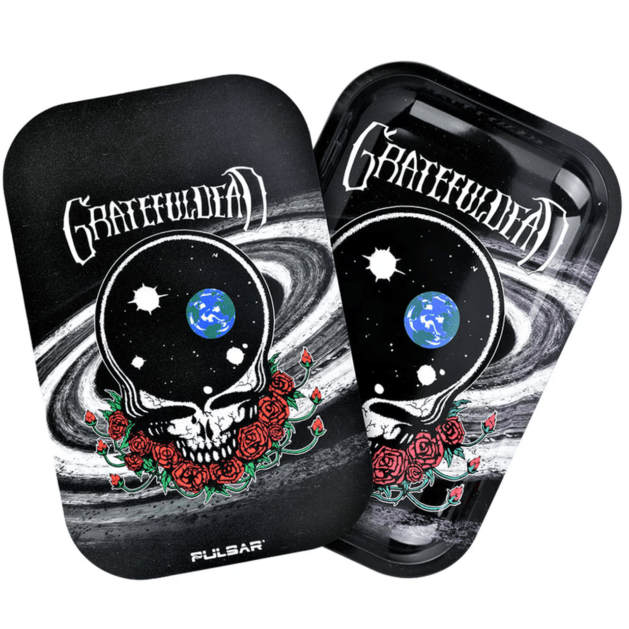 Photograph of product: 11" x 7" Pulsar x Grateful Dead Metal Rolling Tray w/ Magnetic Lid | Space Your Face