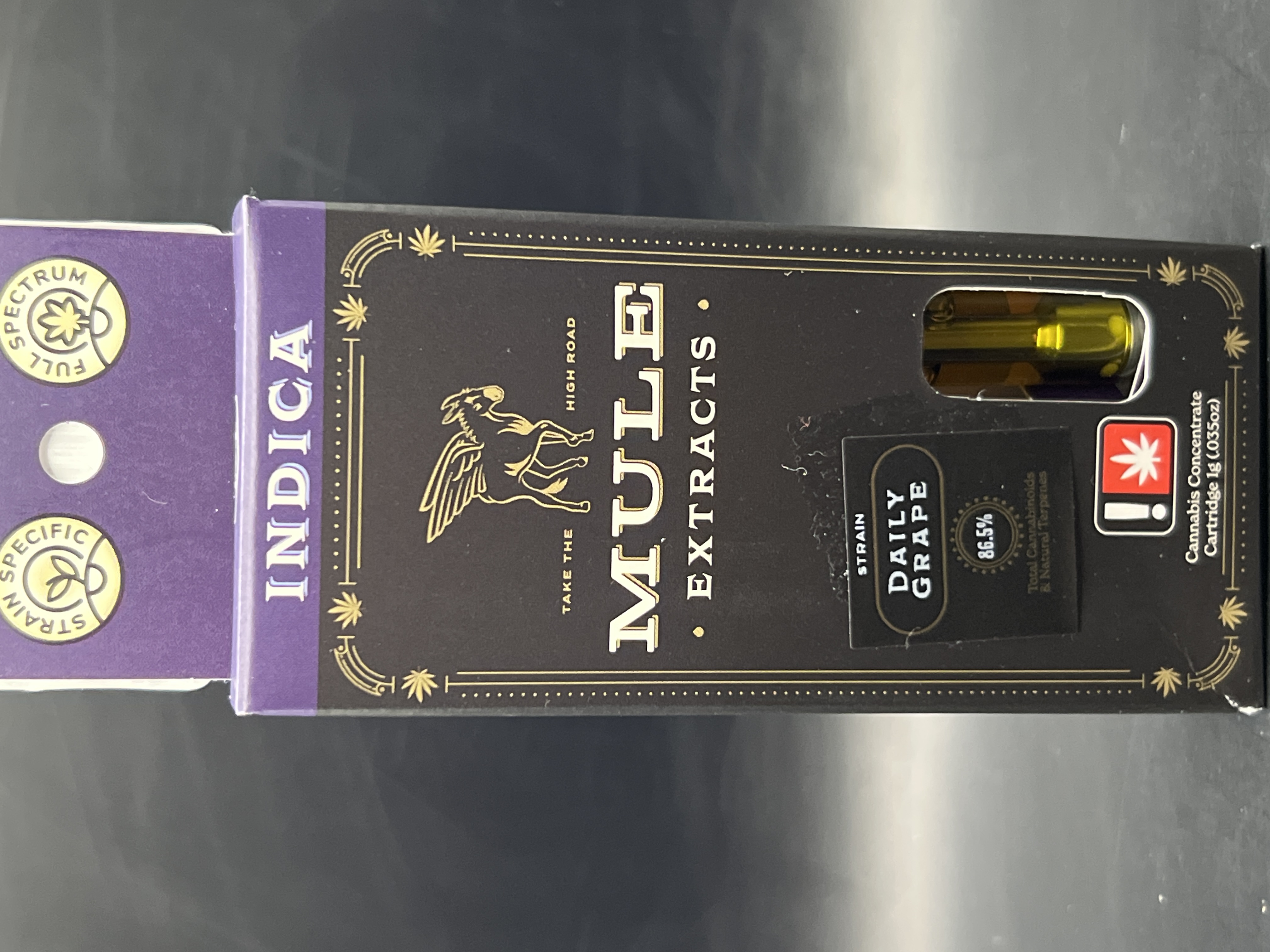 Photograph of product: Mule Extracts Daily Grape Cured Resin Cartridge