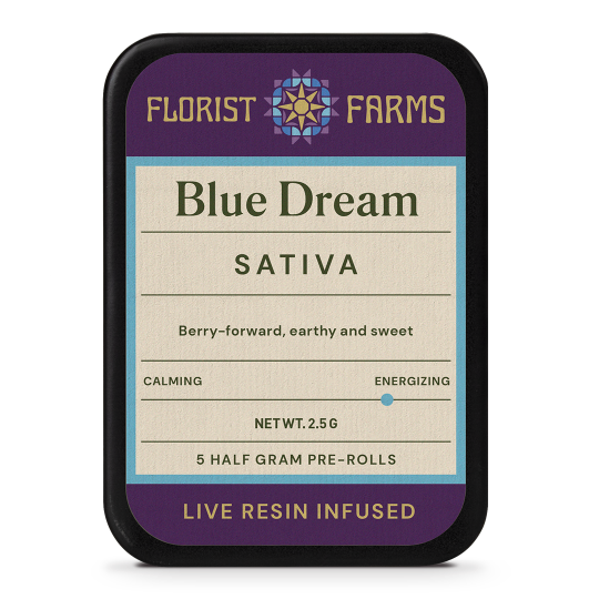 Photograph of product: Florist Farms | Blue Dream | Live Resin Infused Pre-Rolls | 5PK