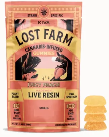 Photograph of product: Lost Farm Sherbet Juicy Peach Live Resin 10pk Gummies