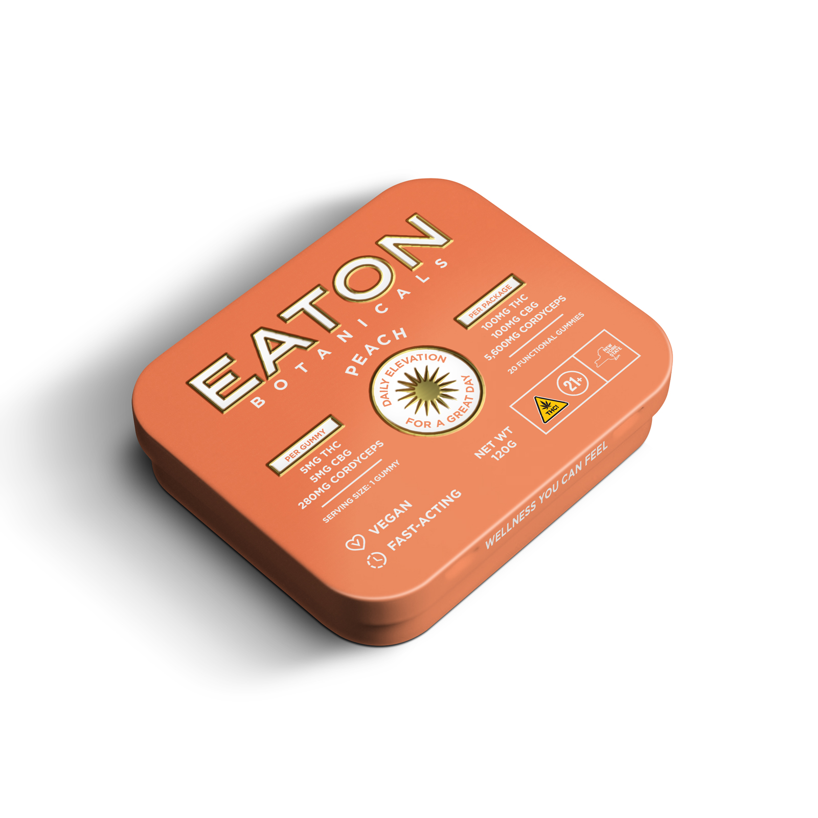 Photograph of product: Eaton Botanicals | Peach | Daily Elevation | Gummies | 100mg