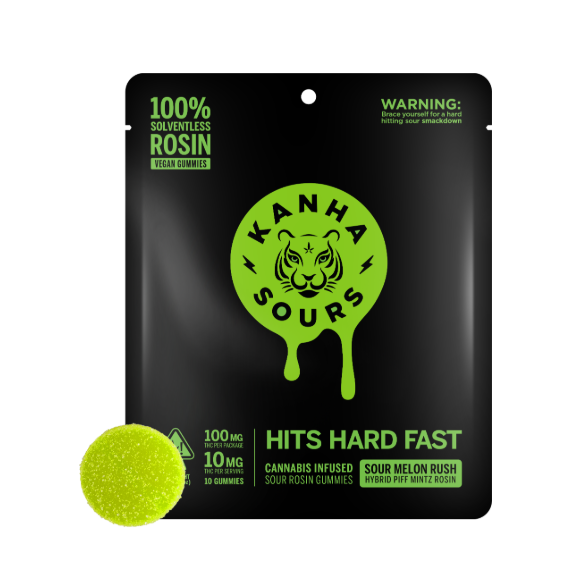 Photograph of product: Sour Melon Rush Nano Rosin Gummies - 5mg/20pk