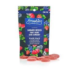 Photograph of product: Sour Jamberry 1:1 TH-oui:CBN 100mg Fruit Chews