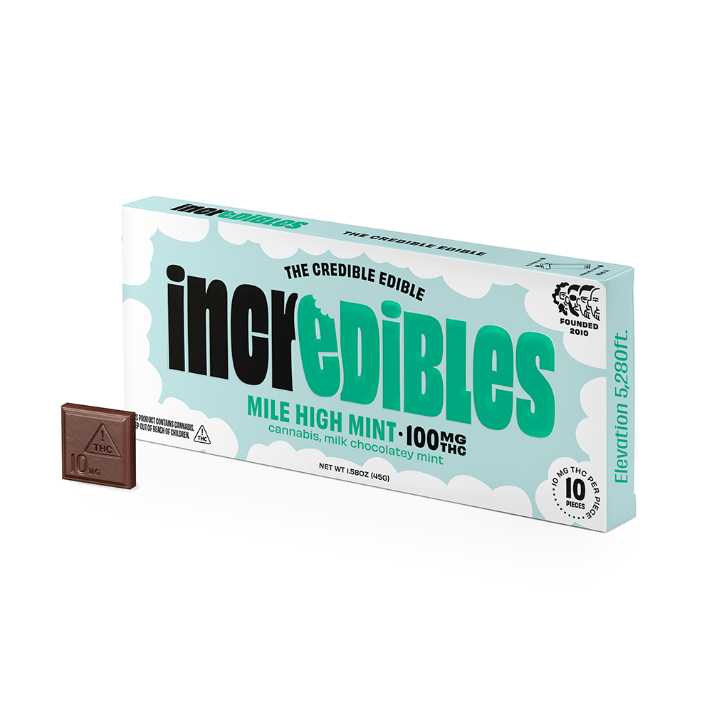 Photograph of product: Incredibles Mile High Mint Chocolate Bar 100mg