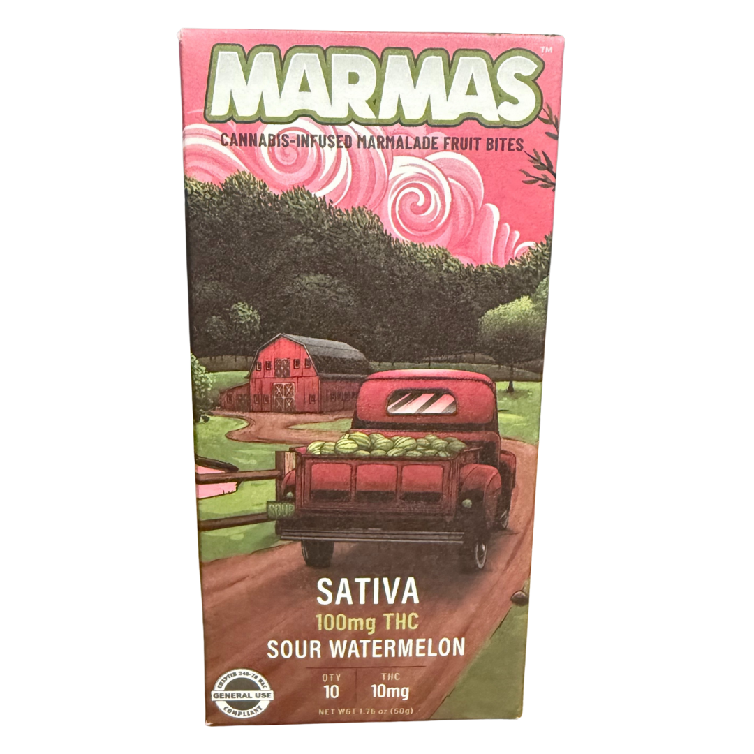 Photograph of product: Marmas Sour Watermelon Gummies Oui'd 100mg