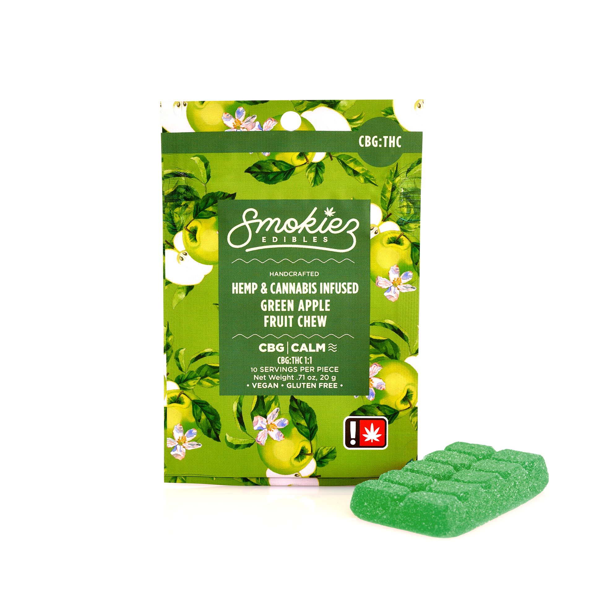 Photograph of product: Smokiez 1pc Green Apple 1:1 Sweet Fruit Chews
