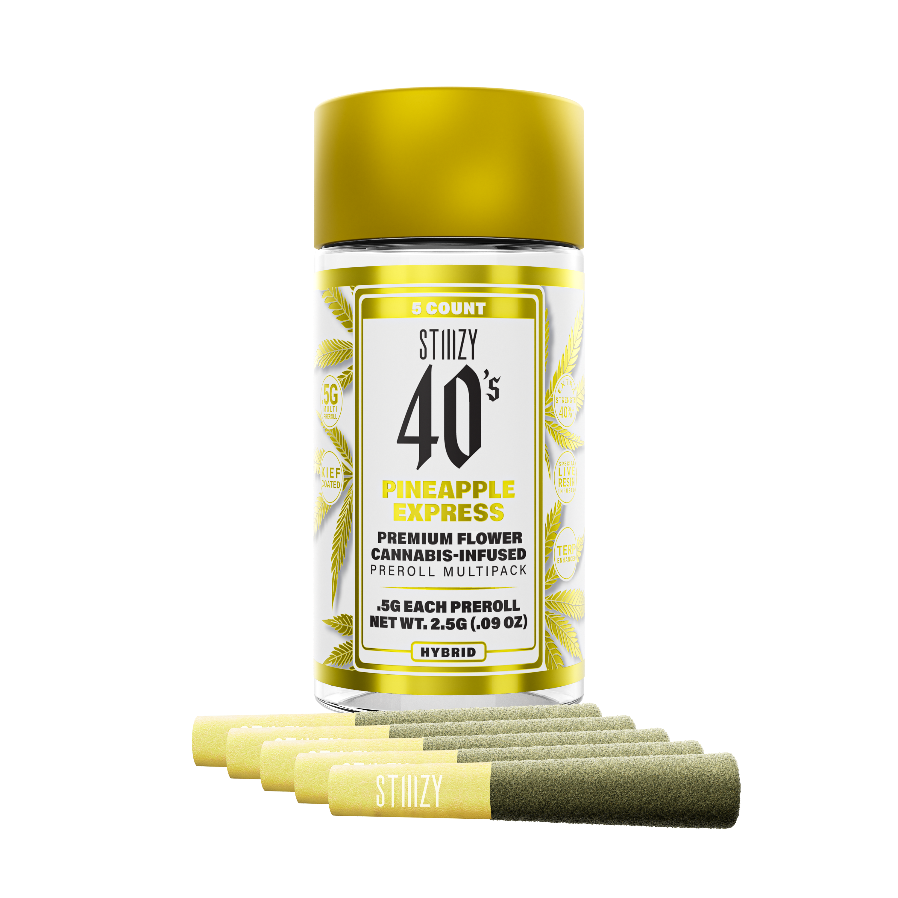 Photograph of product: Stiiizy - Infused Prerolls 40's 5pk - Pineapple Express (H) (2.5g)