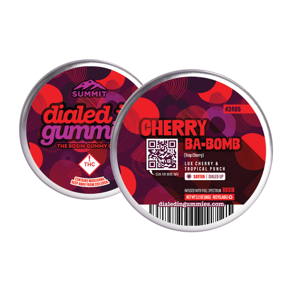 Photograph of product: Dialed In 100mg Gummies (S) CHERRY BA-BOMB