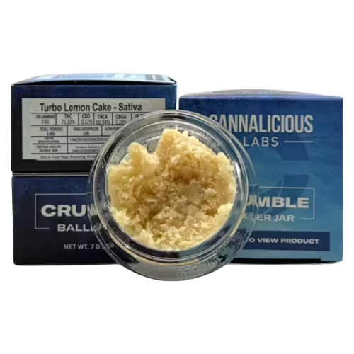 Photograph of product: Cannalicious Turbo Lemon Cake Oui'd Crumble Baller Jar 7g