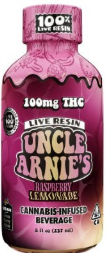 Photograph of product: [Uncle Arnie's] TH-oui Beverage - 100mg - Live Resin Raspberry Lemonade (H)