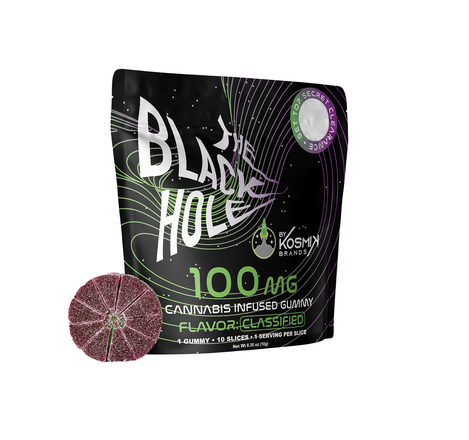 Photograph of product: Kosmik-100mg Gummy-Blackhole Single-Green