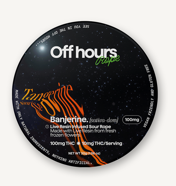 Photograph of product: Banjerine | Sour Tangerine Sunrise Rope | 100mg TH-oui | Live Resin Gummie | 10 Pack | Oui'd Dominant | Off Hours